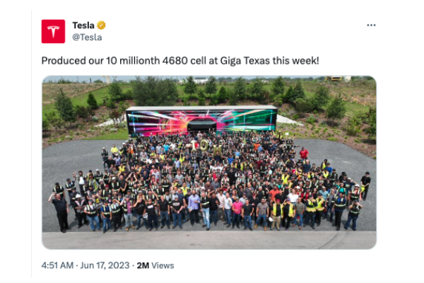 特斯拉得州工廠已生產1000萬個4680電芯，松下與LG進展如何？