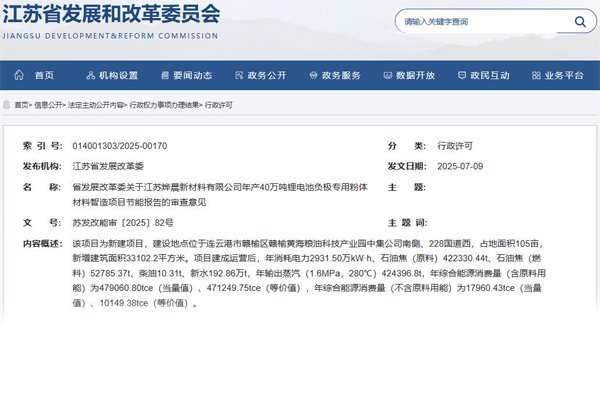 ?坐標江蘇連云港！年產40萬噸負極材料前驅體項目獲批