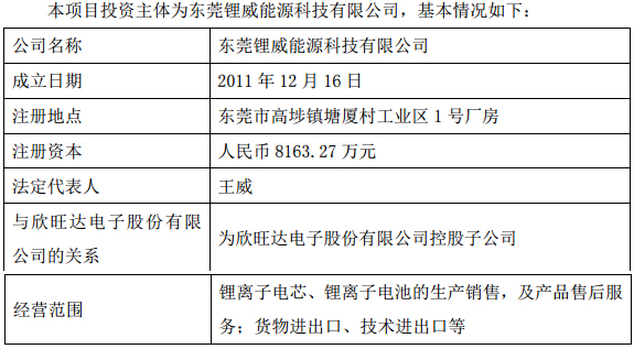 欣旺達子公司東莞鋰威投資5000萬元建鋰電池生產企業 欣旺達子公司東莞鋰威投資5000萬元建鋰電池生產企業