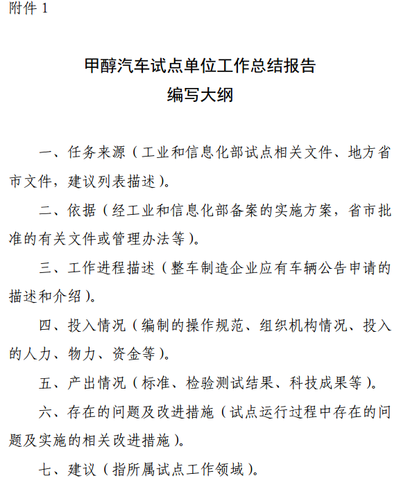甲醇汽車試點單位工作總結報告編寫大綱 甲醇汽車試點單位工作總結報告編寫大綱