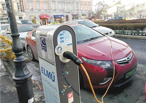 布達佩斯中心區的公共充電站，方便電動車充電。 翟朝輝攝