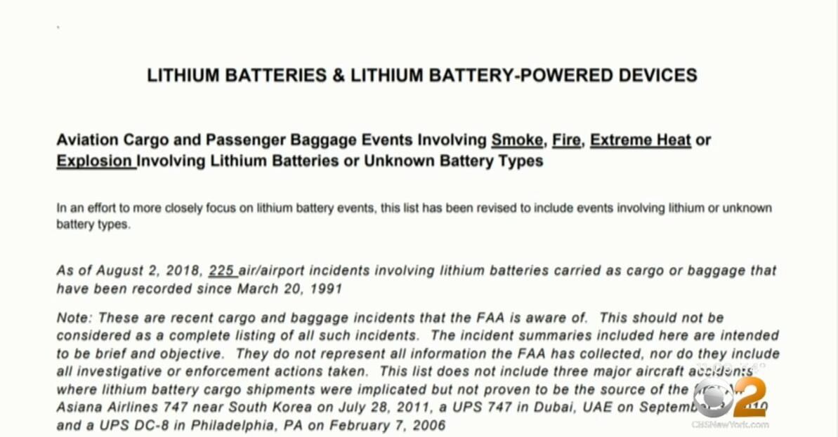 圖：美國聯邦航空管理局關于電池事故報告  圖片來源：NOWTHIS