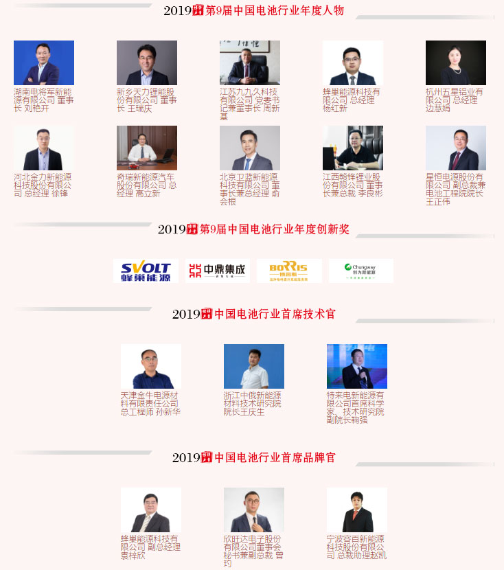 第9屆(2019年)中國電池行業(yè)年度人物/年度創(chuàng)新獎/首席技術(shù)官/首席品牌官名單揭曉 第9屆(2019年)中國電池行業(yè)年度人物/年度創(chuàng)新獎/首席技術(shù)官/首席品牌官名單揭曉
