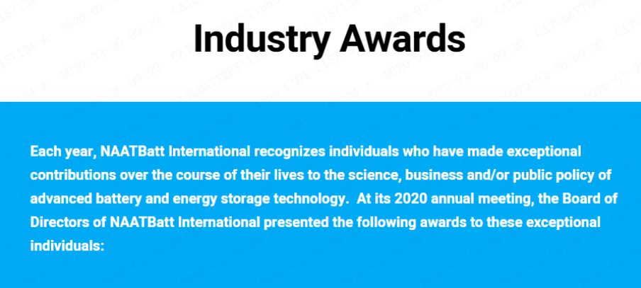 寧德時(shí)代曾毓群獲美國(guó)國(guó)家先進(jìn)技術(shù)電池聯(lián)盟終身成就獎(jiǎng)