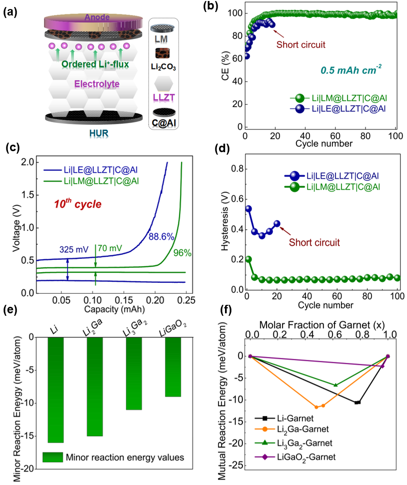 Li|LM@LLZT|C@Al非對稱電池的循環性能和界面穩定性評估