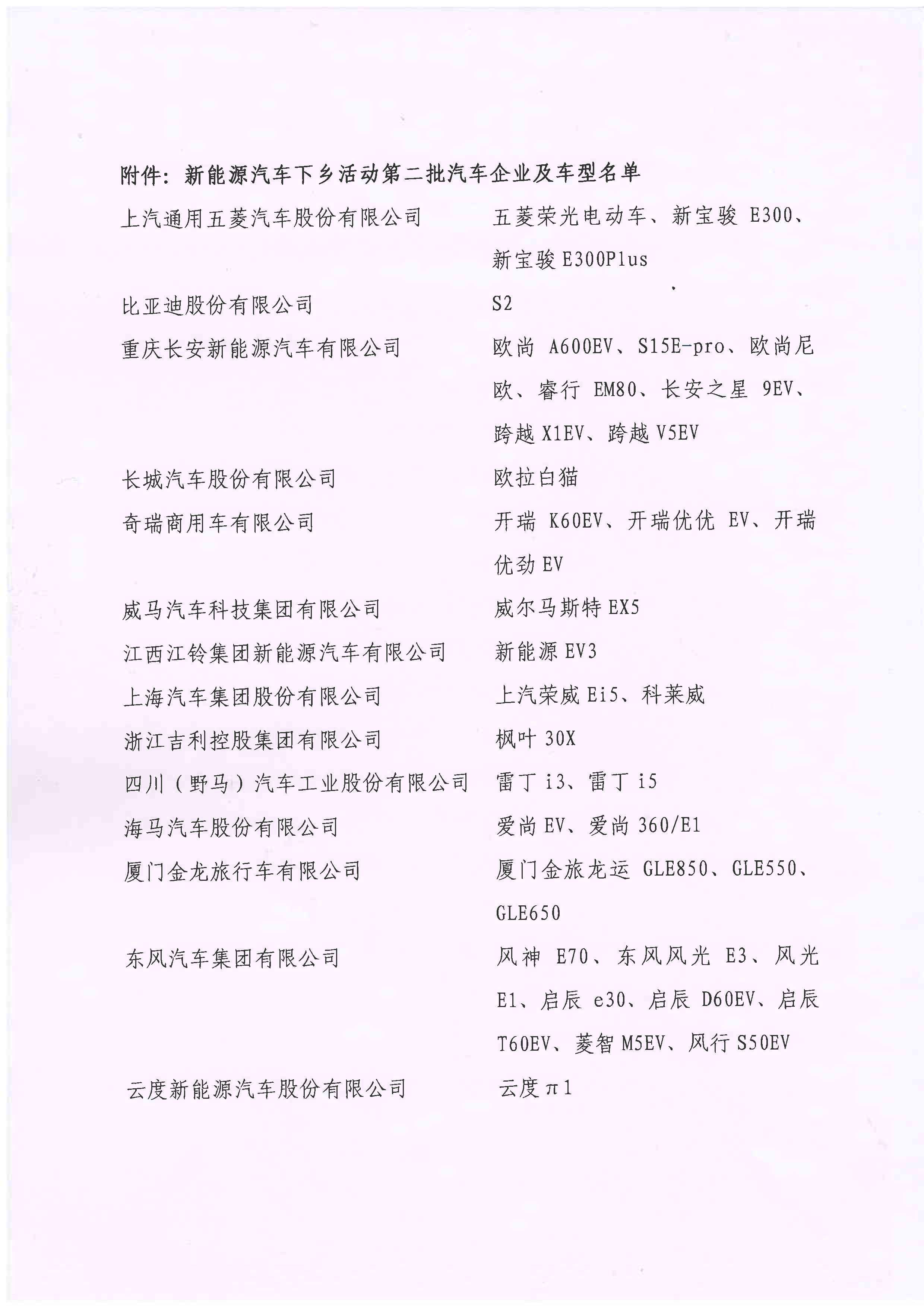 第二批新能源汽車下鄉名單發布:涵蓋14家車企36款車型 第二批新能源汽車下鄉名單發布:涵蓋14家車企36款車型