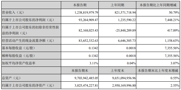 多氟多2021年第一季度主要財務數據(單位/元) 多氟多2021年第一季度主要財務數據(單位/元)