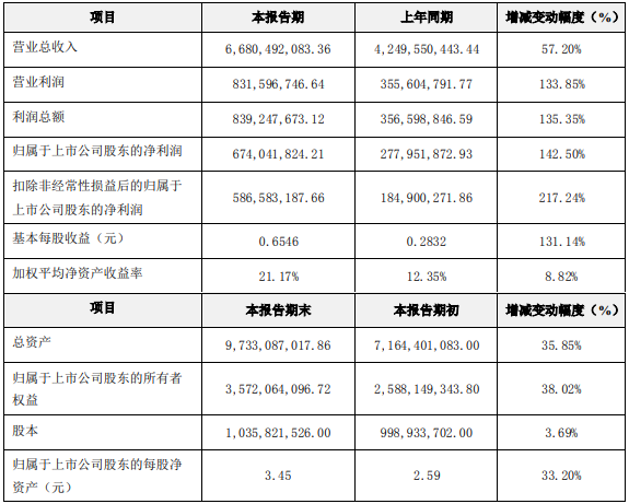 蔚藍鋰芯2021年度主要財務數據和指標（單位：元）