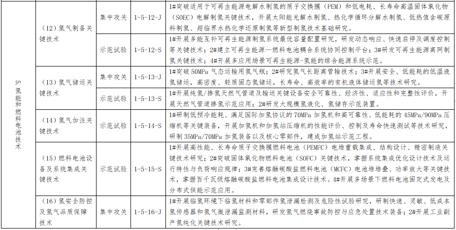氫能和燃料電池技術子任務清單 氫能和燃料電池技術子任務清單