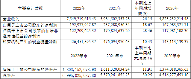 六國化工2022年主要會計數據（單位：萬元）