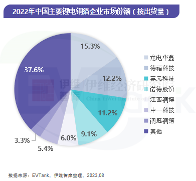 2022年中國主要鋰電銅箔企業市場份額 2022年中國主要鋰電銅箔企業市場份額