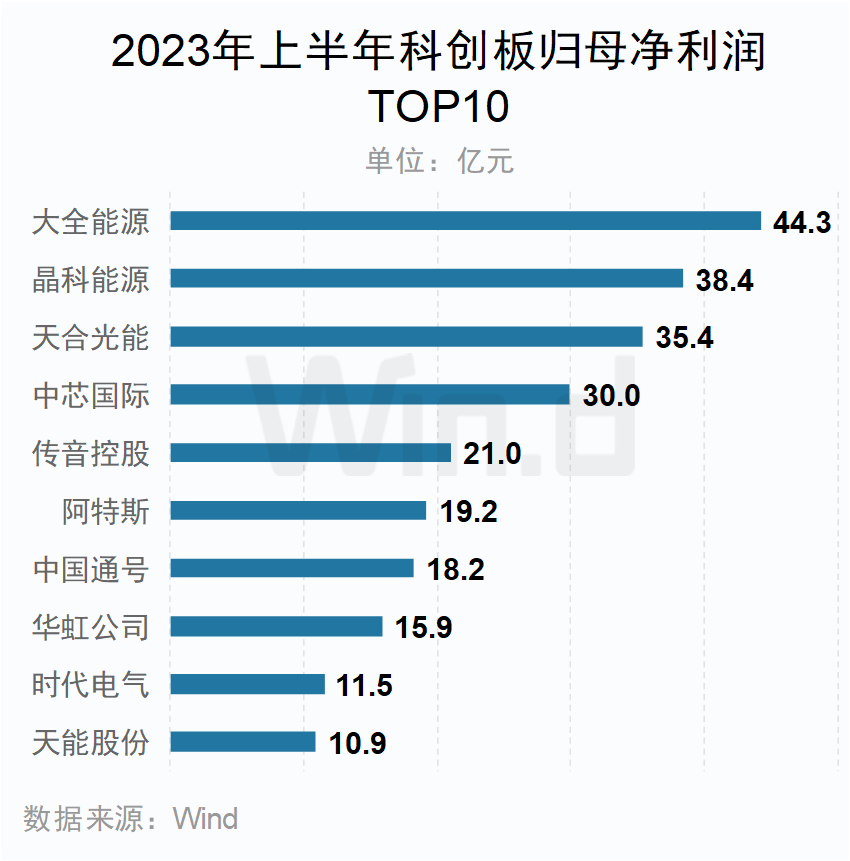 2023年上半年科創板歸母凈利潤TOP10企業
