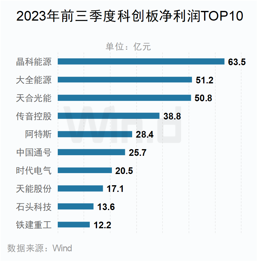 2023年前三季度科創板凈利潤TOP10