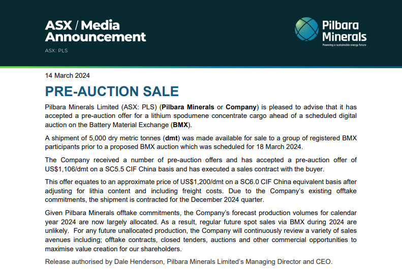 皮爾巴拉第14次鋰精礦拍賣舉行 皮爾巴拉第14次鋰精礦拍賣舉行