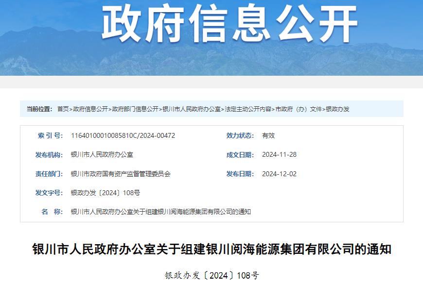 注冊資本6億元,這一國有獨資能源集團將成立!