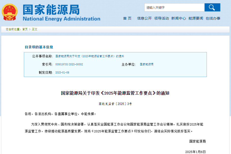 2025年能源監管工作要點
