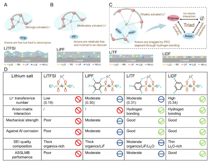 圖2 選擇性氟化鋰鹽的溶劑化結構和優勢總結 圖2 選擇性氟化鋰鹽的溶劑化結構和優勢總結